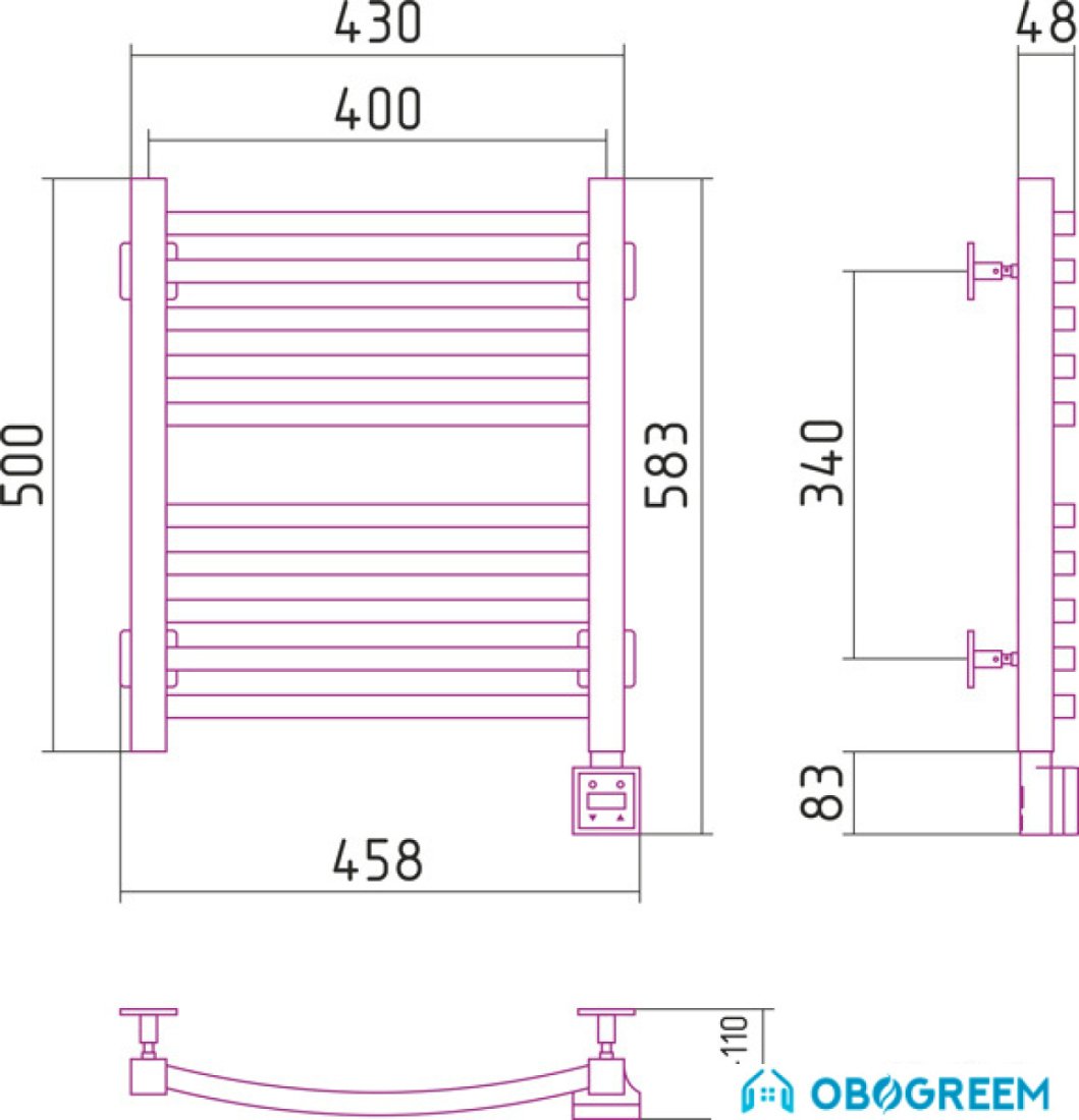 Полотенцесушитель Сунержа Аркус 500x400 правый, скрытое подключение
