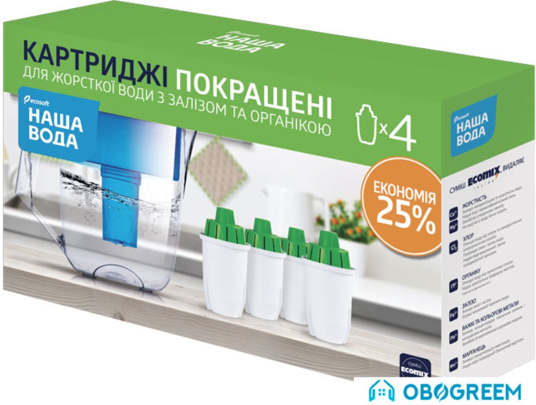 Комплект картриджей ECOSOFT улучшенных сменных Наша Вода к фильтрам-кувшинам (4 шт) CRVK4