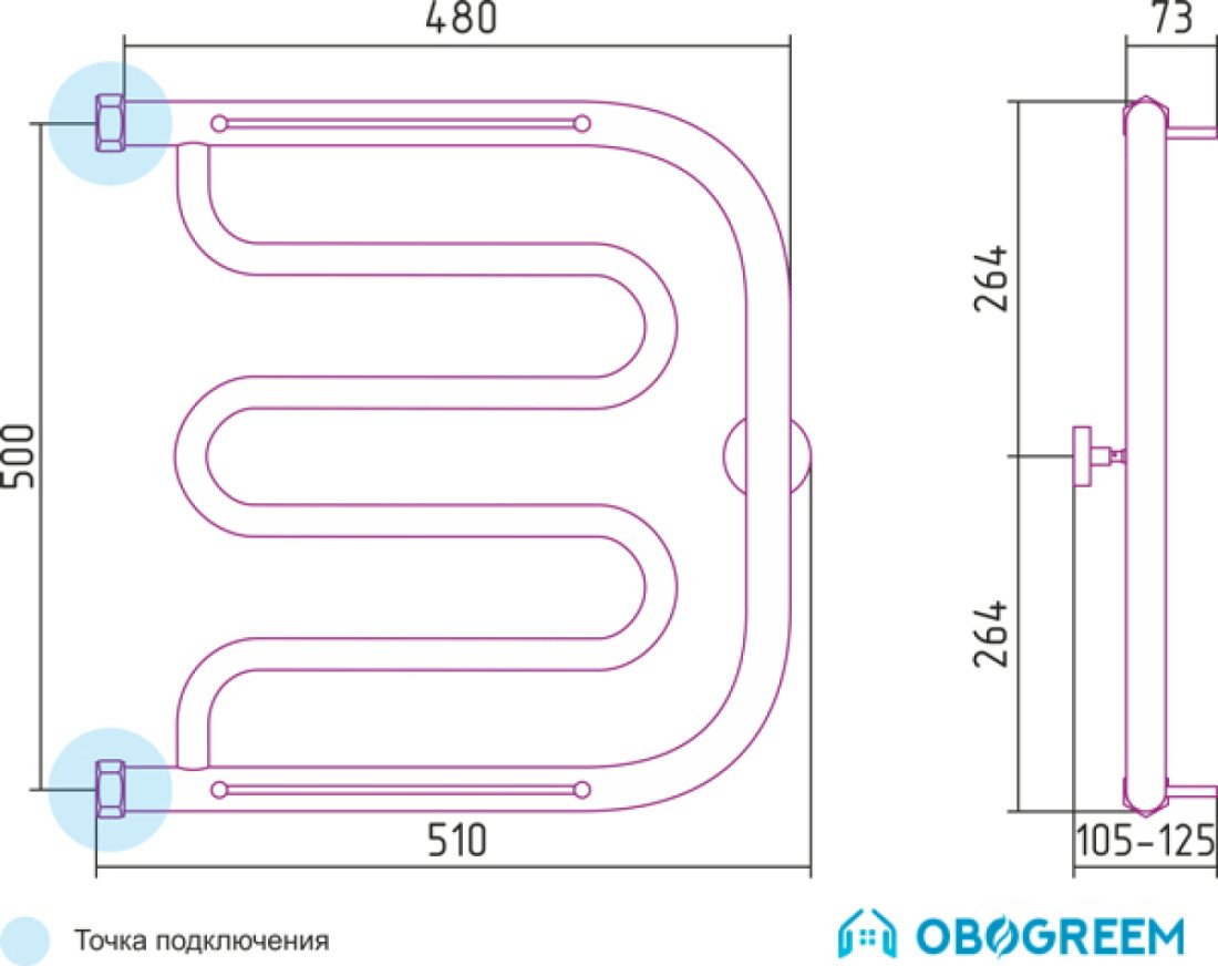 Полотенцесушитель Сунержа Лира 500x500 +2 полки
