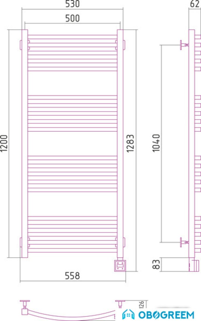 Полотенцесушитель Сунержа Аркус 1200x500 правый, скрытое подключение