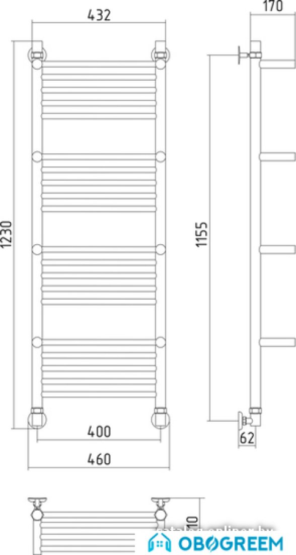 Полотенцесушитель Сунержа Богема +4 полки 1200x400