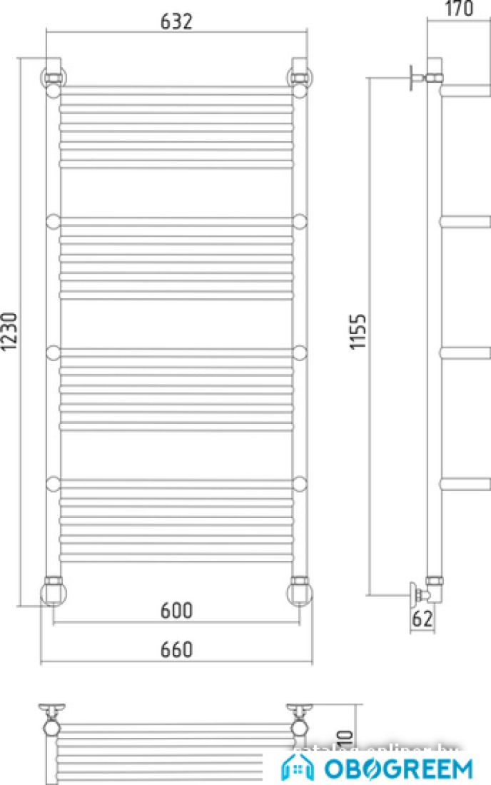 Полотенцесушитель Сунержа Богема +4 полки 1200x600