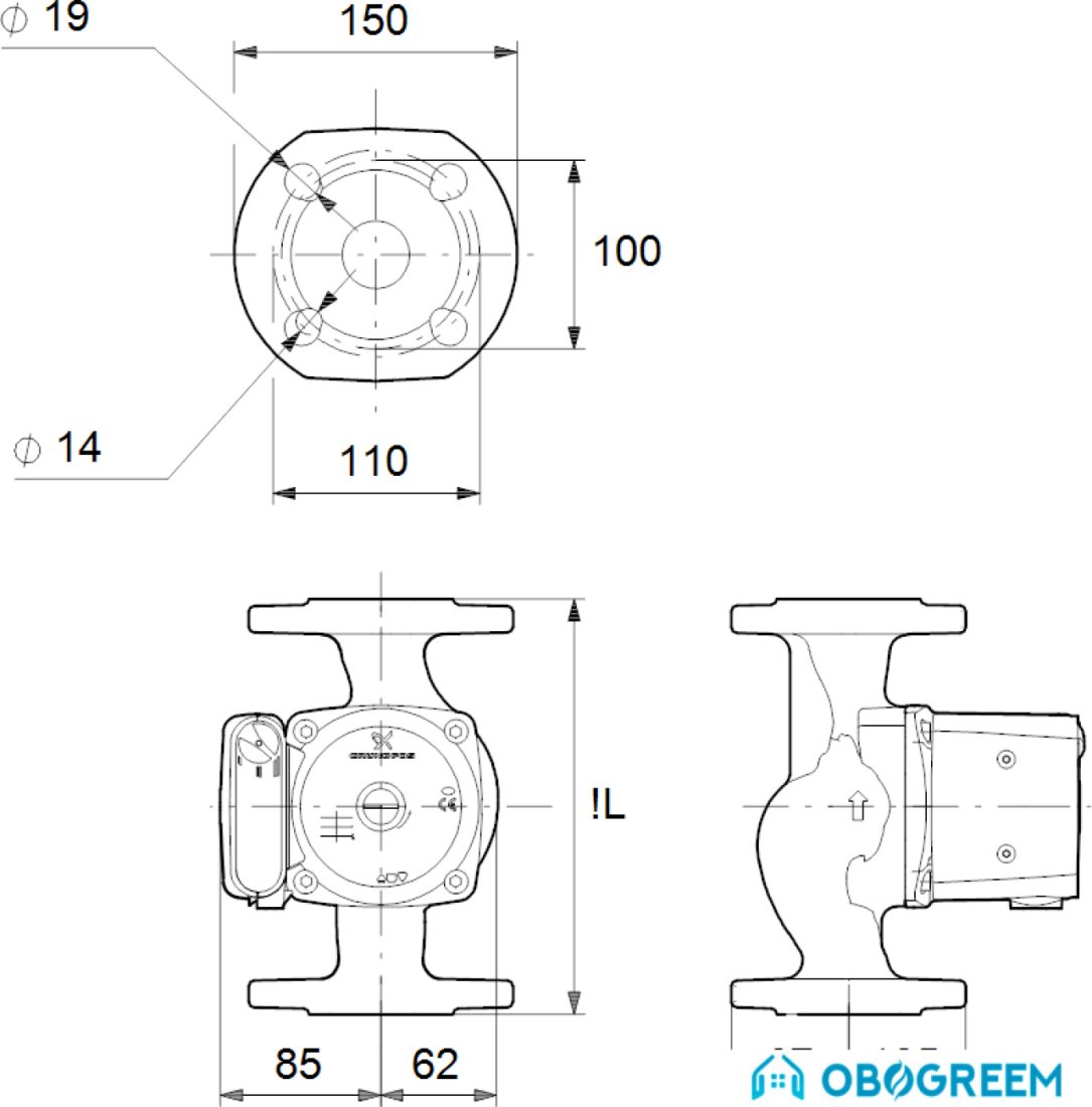 Циркуляционный насос Grundfos UPS 40-50 F 250