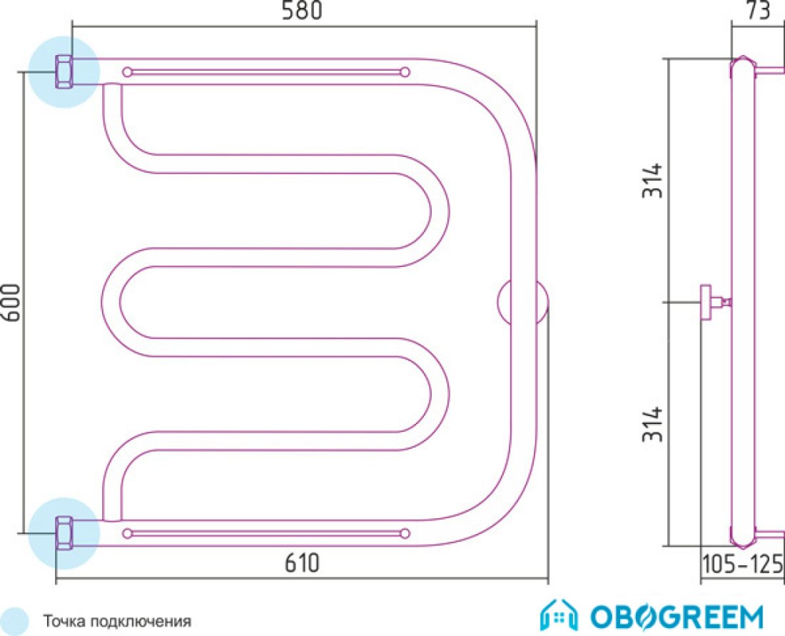 Полотенцесушитель Сунержа Лира 600x600 +2 полки