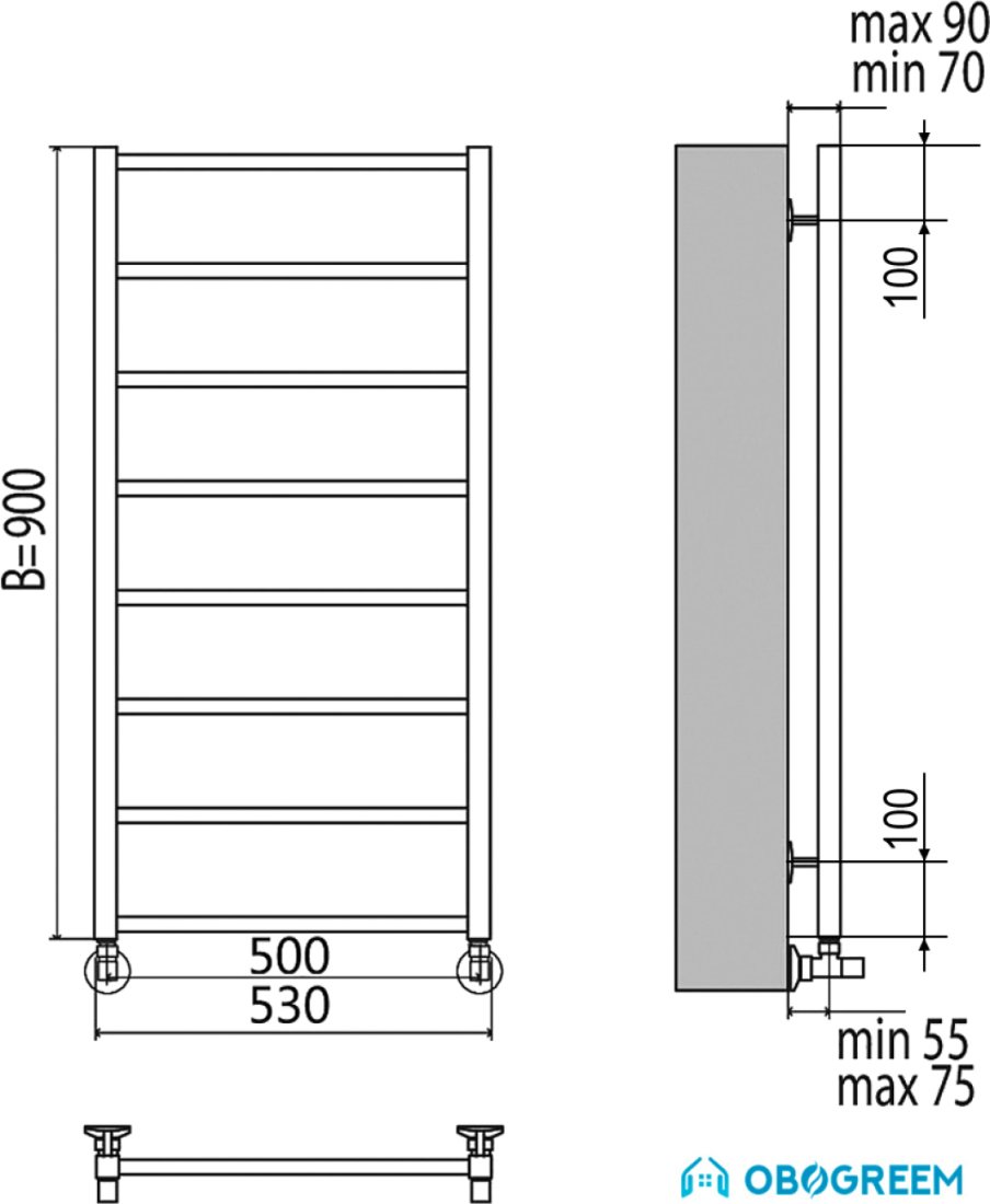 Полотенцесушитель TERMINUS Контур П8 (530x900, черный)