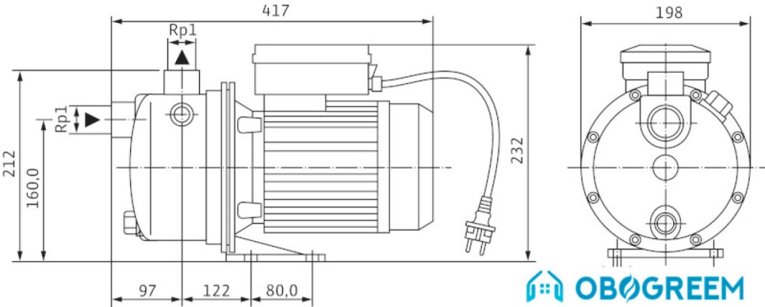 Самовсасывающий насос Wilo Jet WJ 204 X (1~230 В)