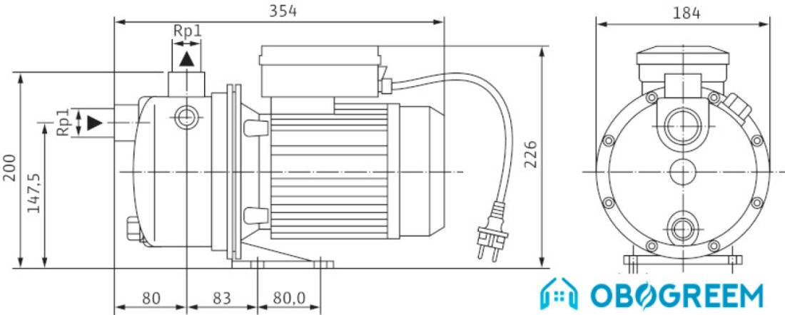 Самовсасывающий насос Wilo Jet WJ 202 X (1~230 В)