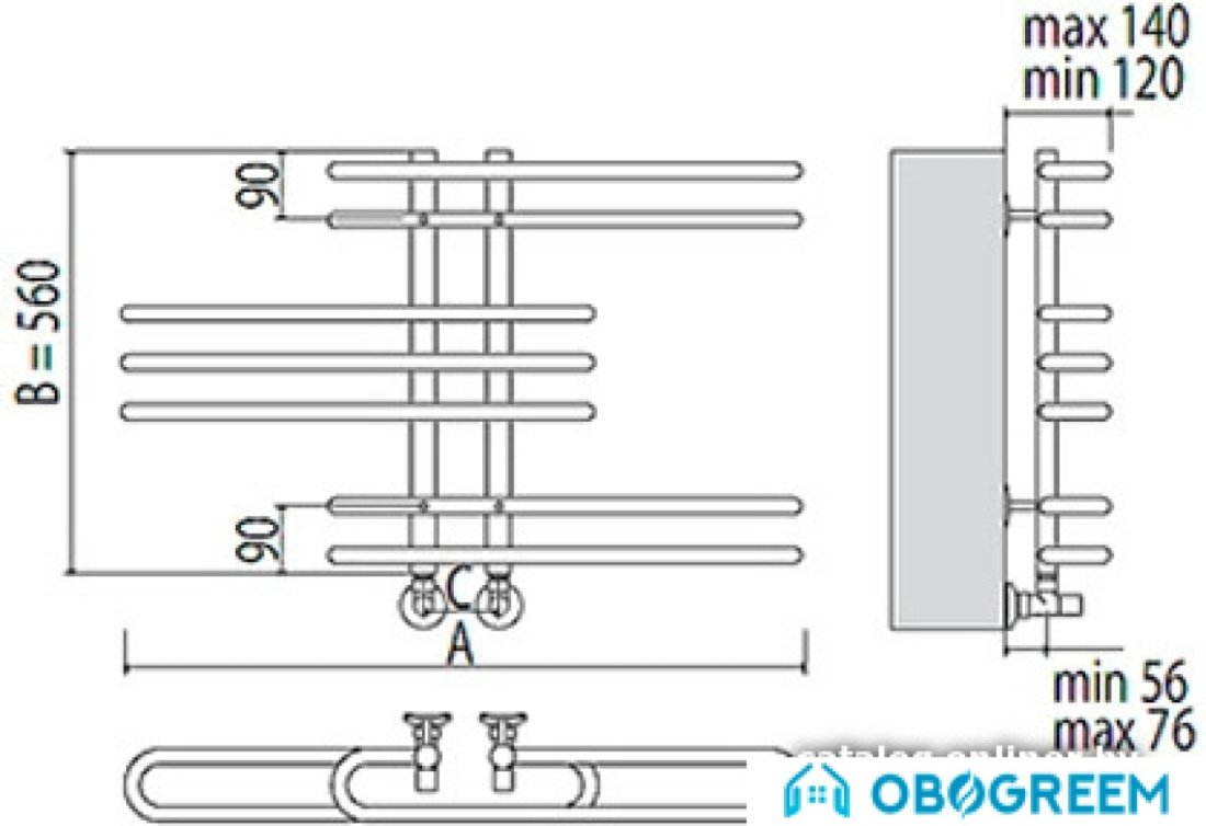 Полотенцесушитель TERMINUS Диана плюс П7 (908x560)