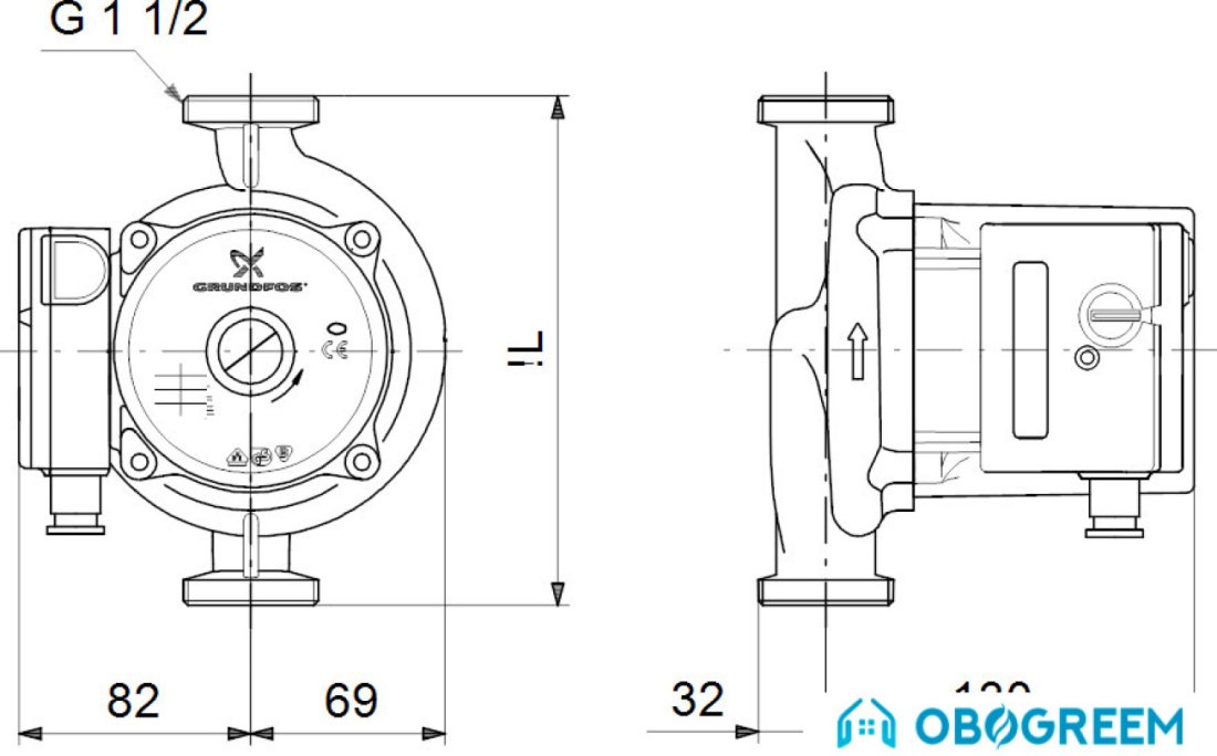 Циркуляционный насос Grundfos UPS 25-120 180