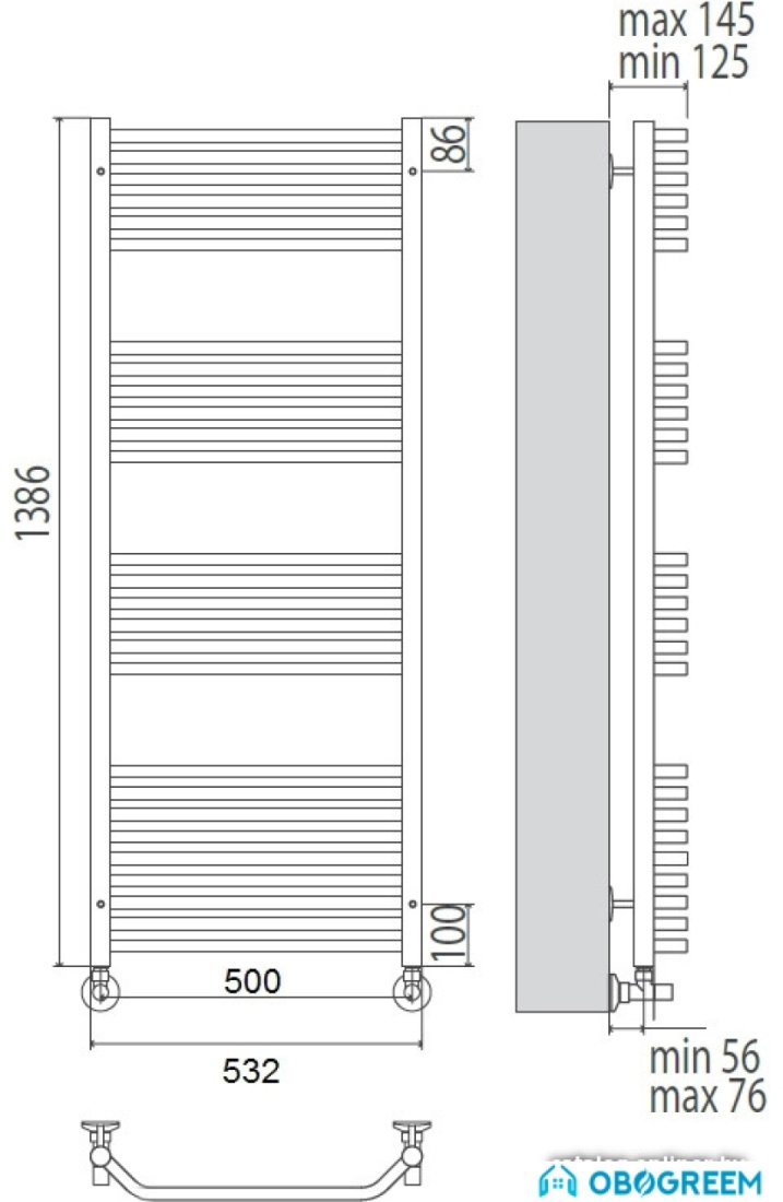 Полотенцесушитель TERMINUS Виктория П27 (532x1386)