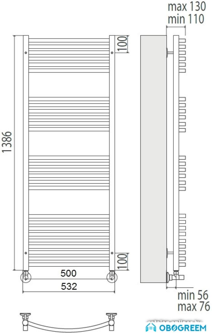 Полотенцесушитель TERMINUS Классик П27 (532x1386)