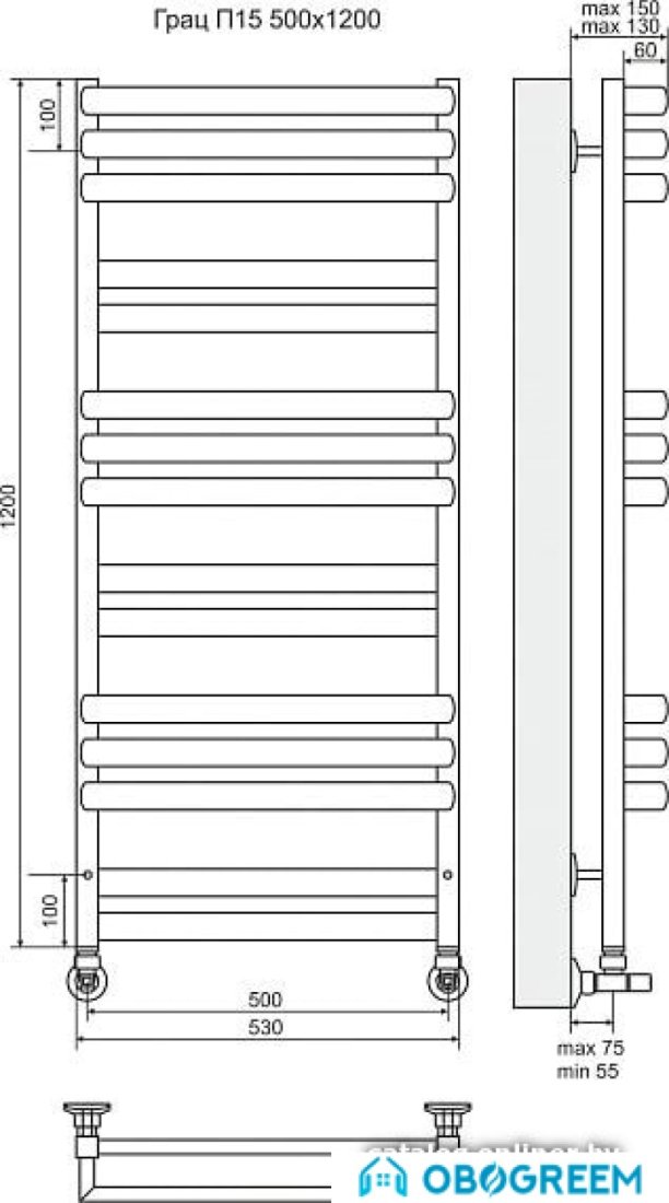 Полотенцесушитель TERMINUS Грац П15 (530x1200)