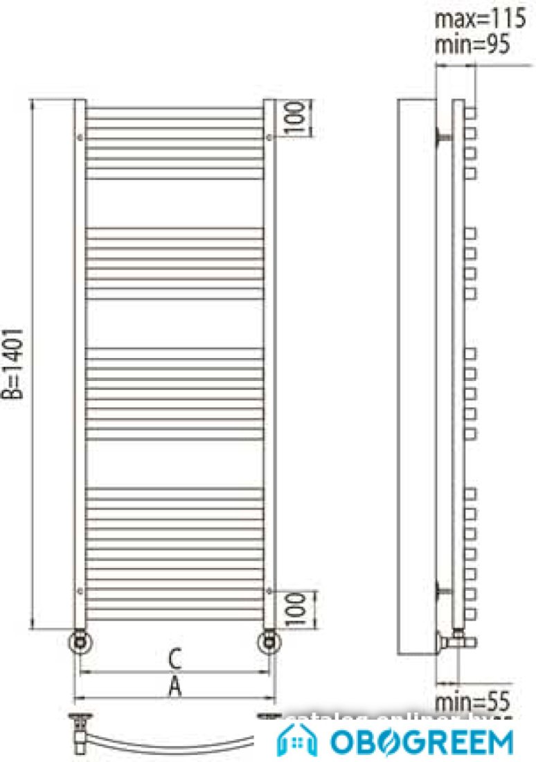 Полотенцесушитель TERMINUS Палермо П20 (530x1401)