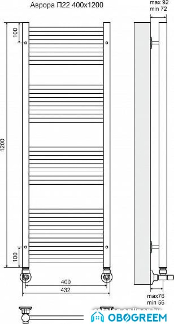 Полотенцесушитель TERMINUS Аврора П22 (432х1200)