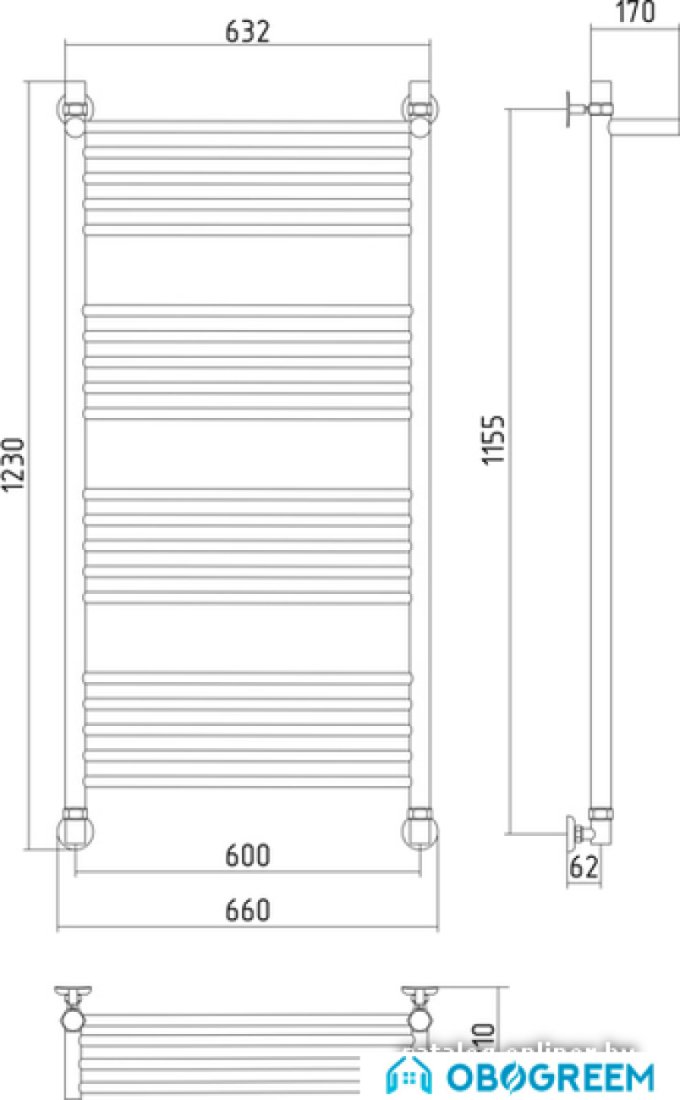 Полотенцесушитель Сунержа Богема с полкой 1200x600