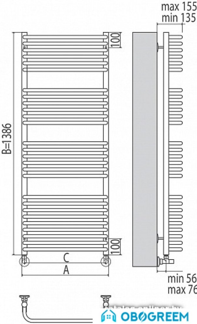Полотенцесушитель TERMINUS Стандарт П27 (532x1386)
