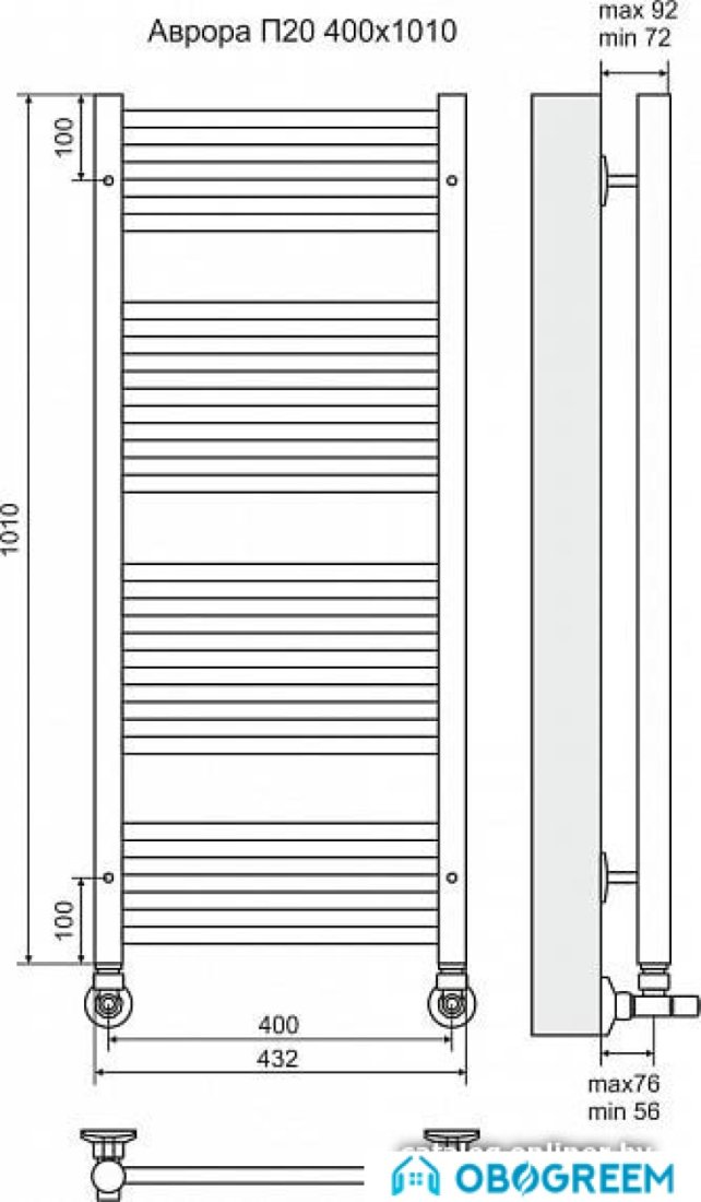 Полотенцесушитель TERMINUS Аврора П20 (432х1010)