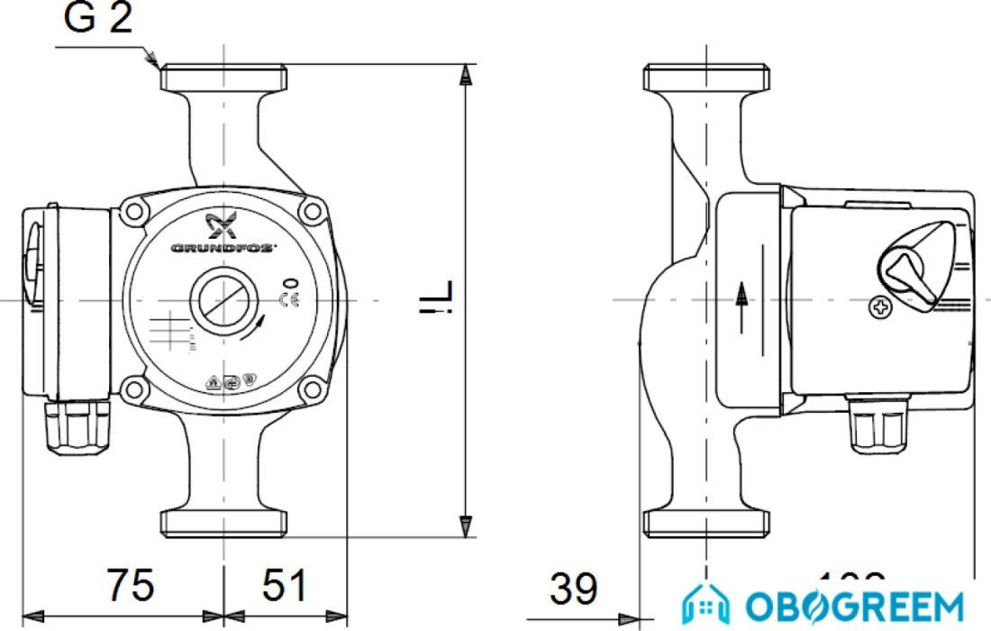 Циркуляционный насос Grundfos UPS 32-50 180