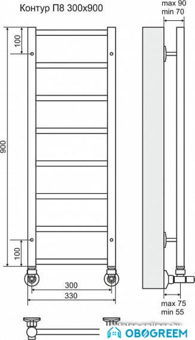 Полотенцесушитель TERMINUS Контур П8 (330x900)