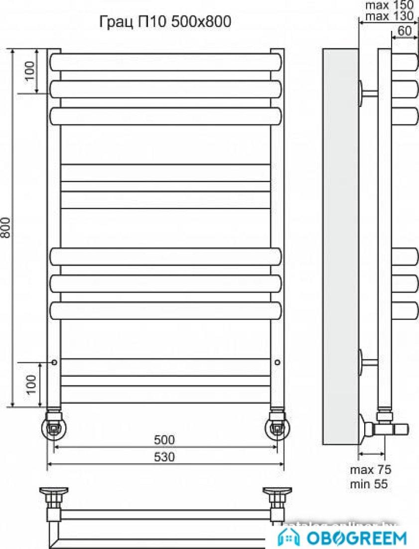 Полотенцесушитель TERMINUS Грац П10 (530x800)