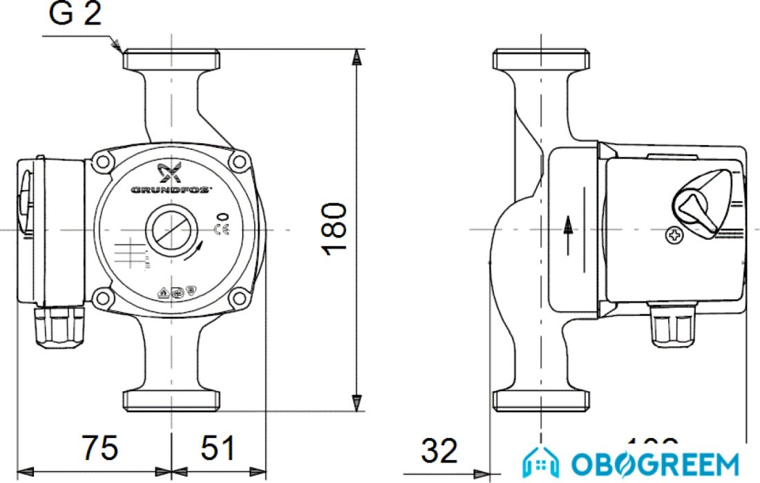 Циркуляционный насос Grundfos UPS 32-60 180
