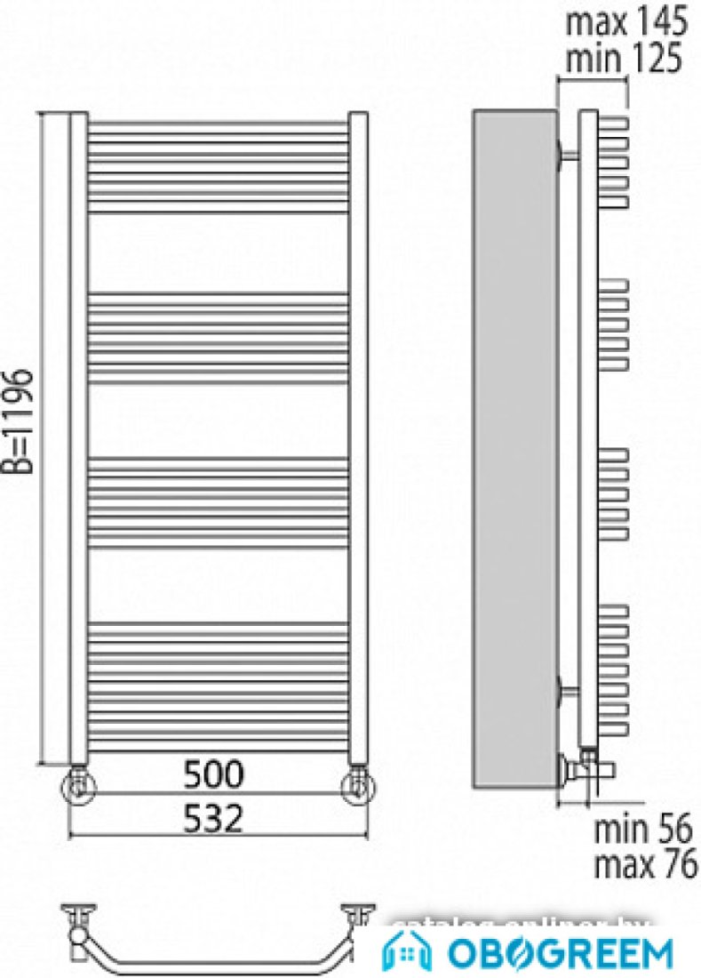 Полотенцесушитель TERMINUS Виктория П22 (532x1196)