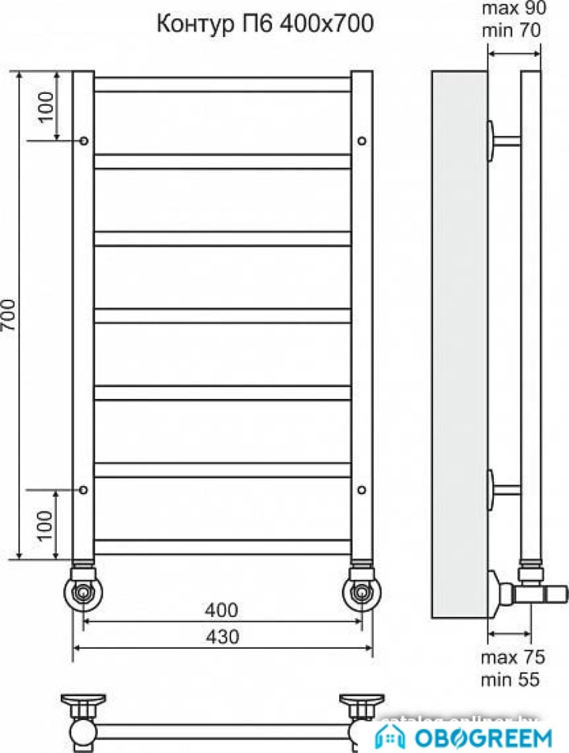 Полотенцесушитель TERMINUS Контур П6 (430x700)