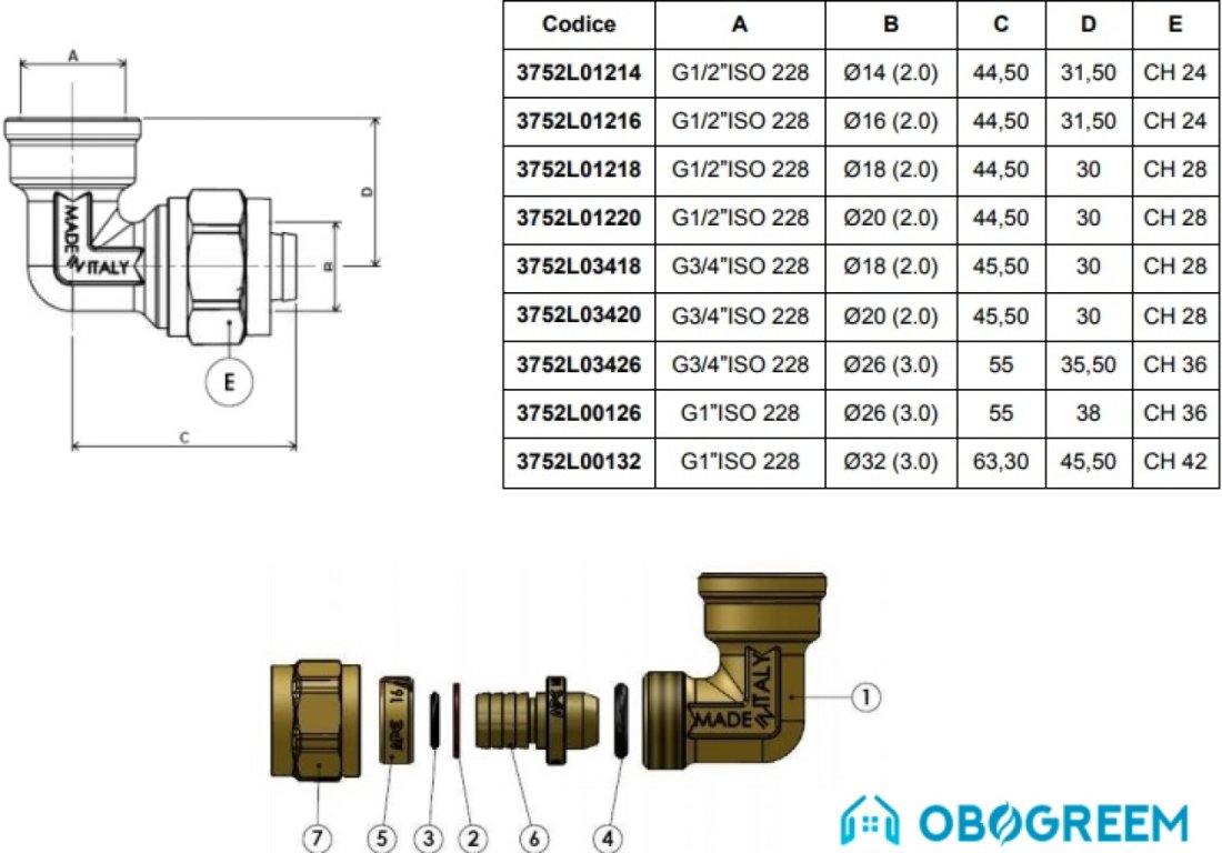 APE Угольник 20x1/2" вн. зажимной [3752L01220]