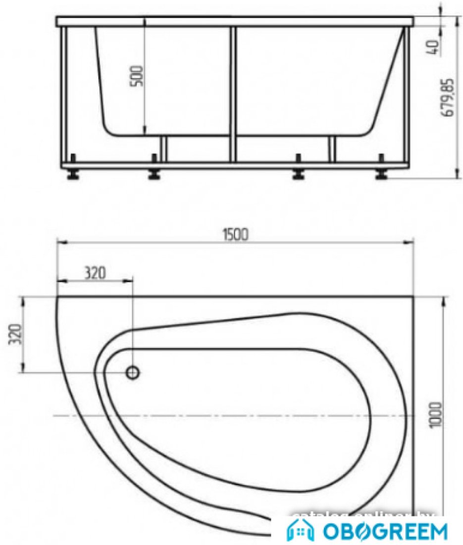 Ванна Aquatek Вирго 150x100R (с экраном и каркасом)