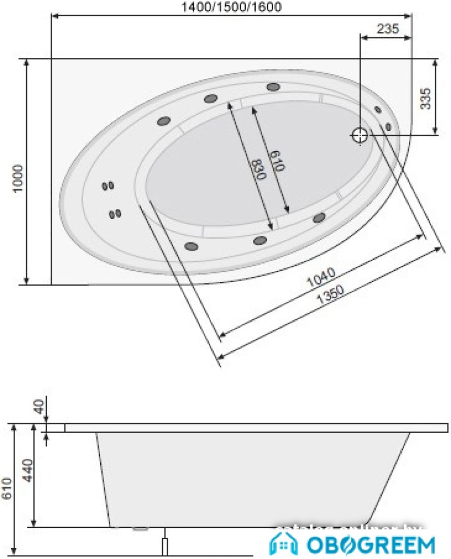 Ванна Poolspa Orbita 150x100 L Smart 2 PHAO410ST2C0000