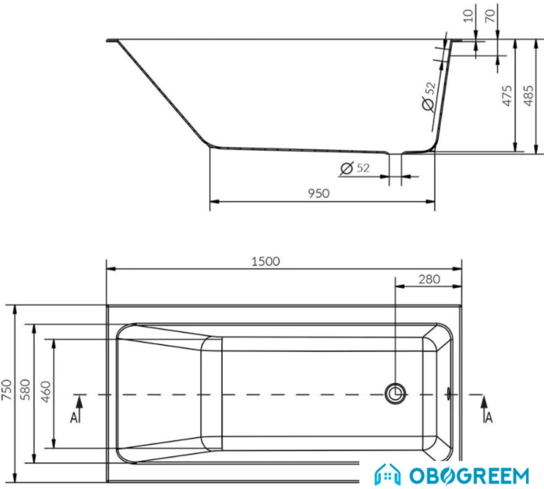 Ванна Cersanit Crea 150x75 (с ножками)