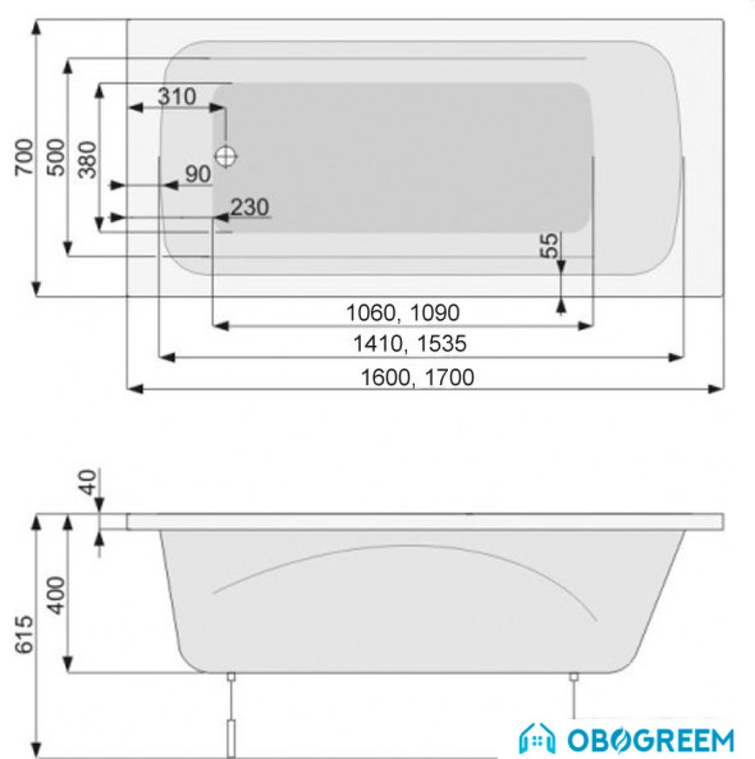 Ванна Poolspa Klio 170x70 Titanium PHPA410STTC0000