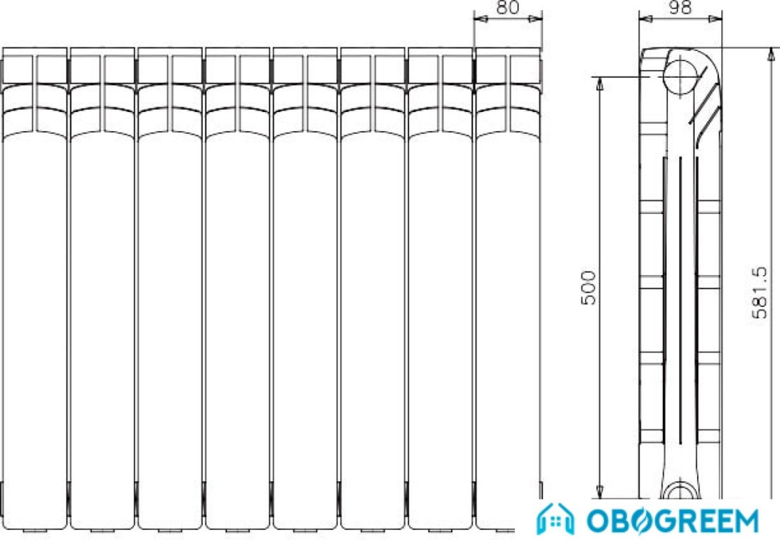 Алюминиевый радиатор Ferroli Proteo HP 600 (5 секций)
