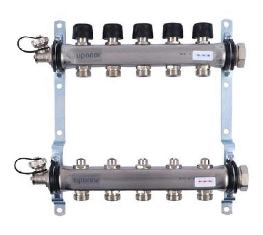 Uponor Smart S коллектор с клапанами стальной, выходы5X3/4" евроконус