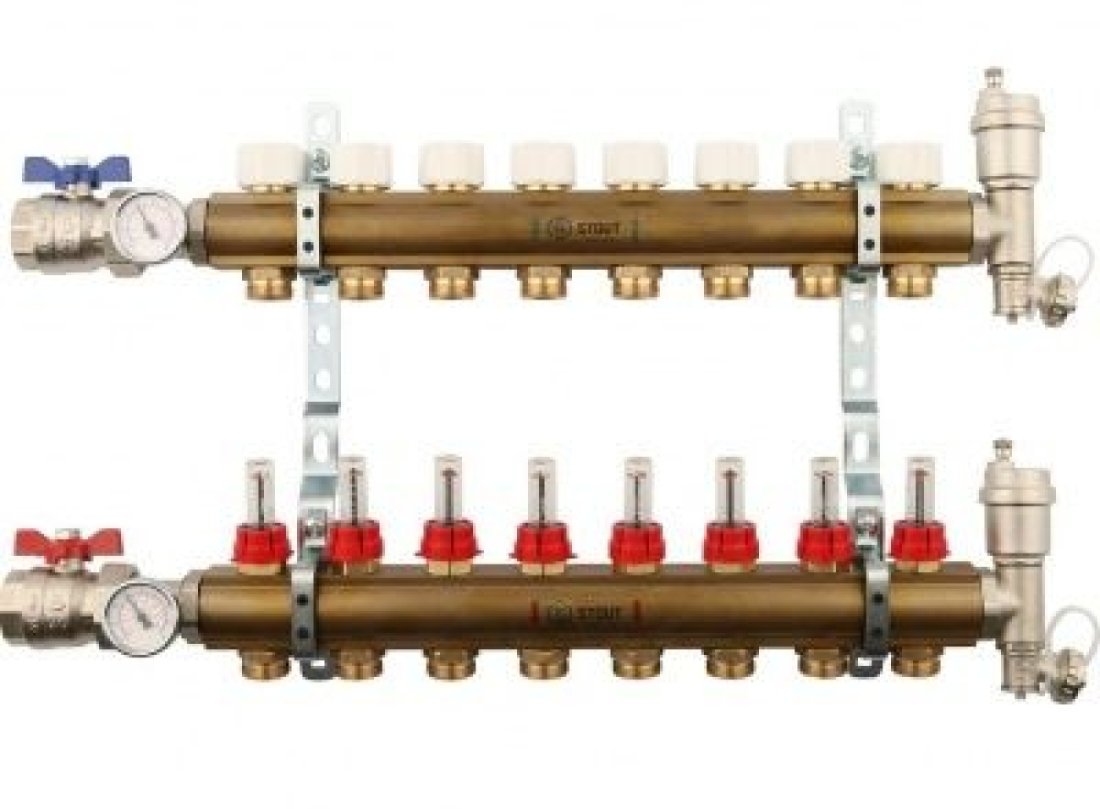 STOUT  Распределительный коллектор из латуни с расходомерами 8 вых.