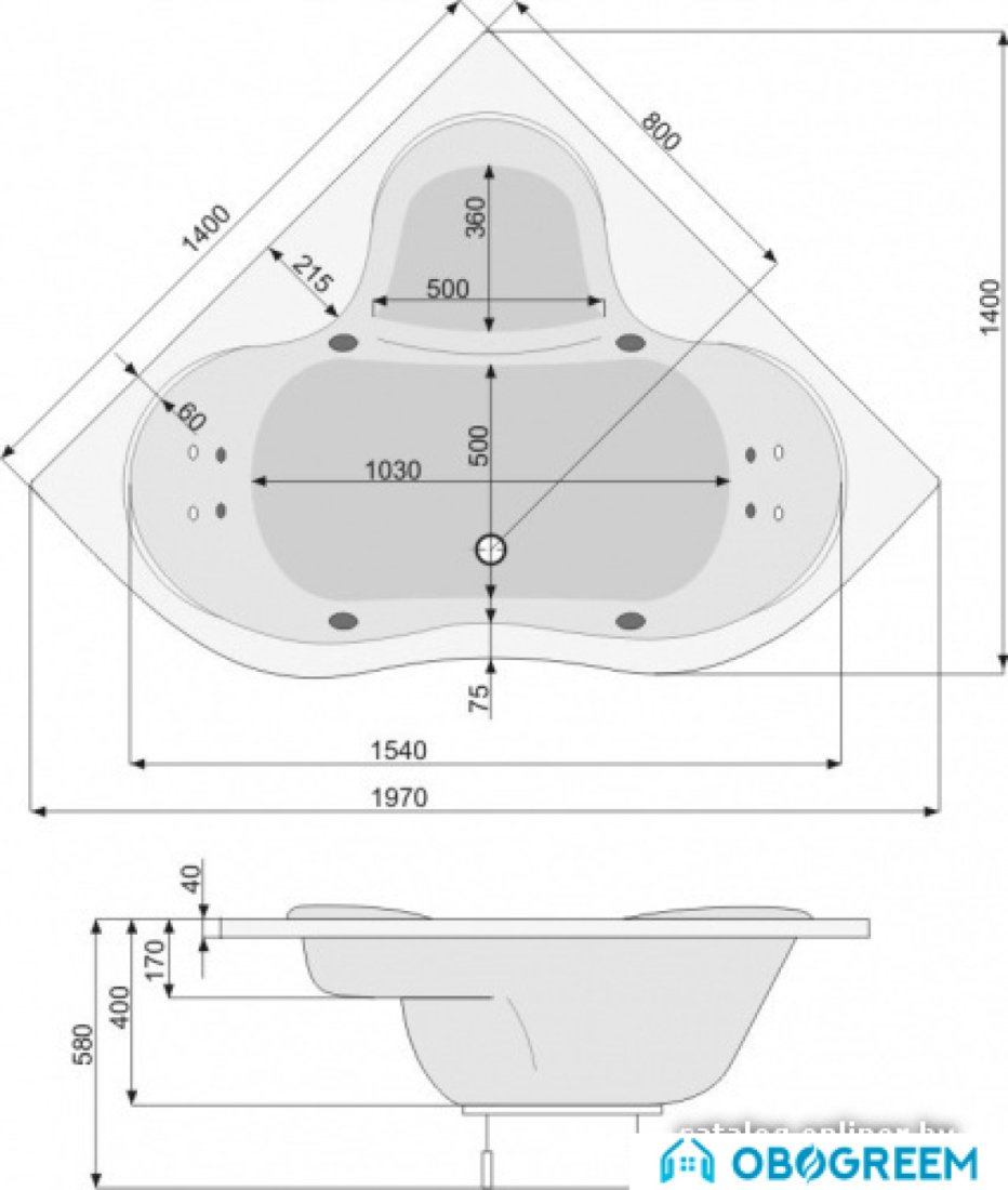 Ванна Poolspa Persja 140x140 Titanium PHSE310STTC0000