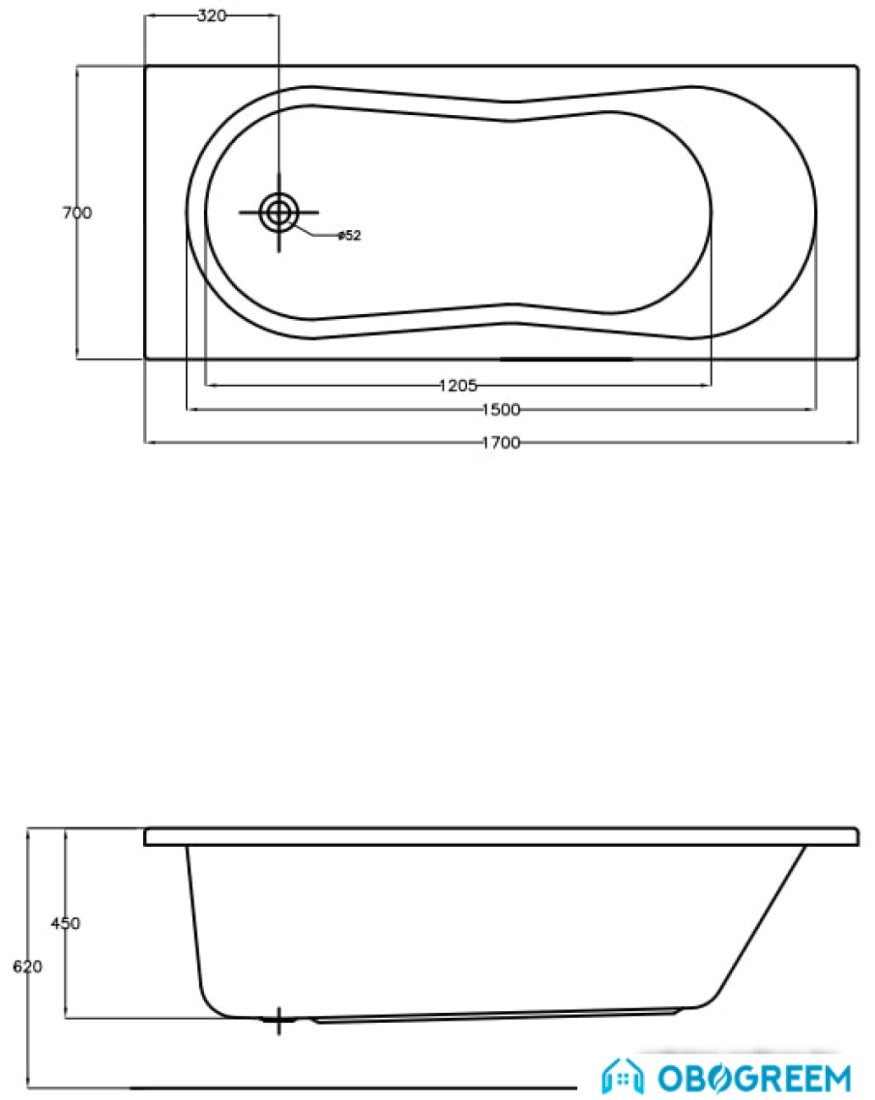 Ванна Cersanit Nike 170x70 (с ножками)