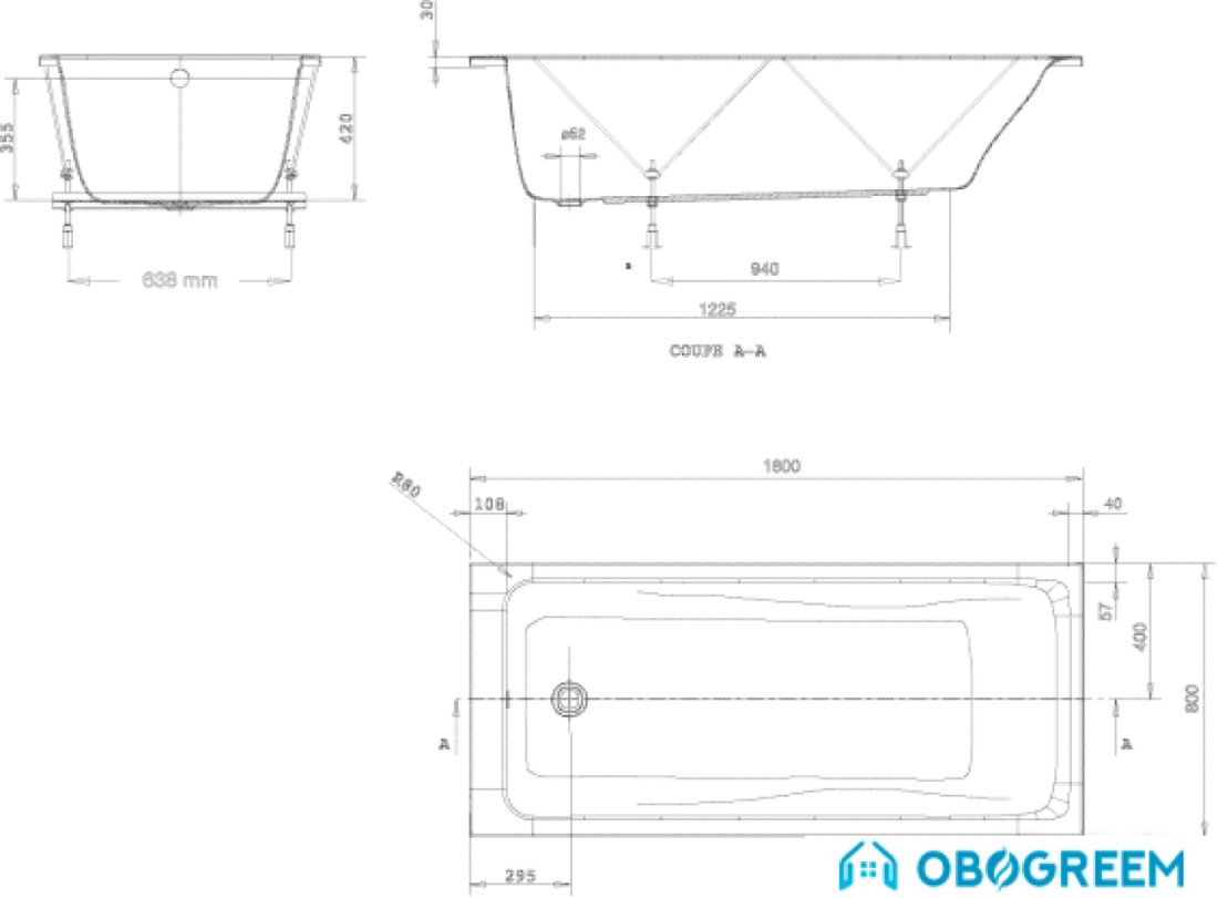 Ванна Jacob Delafon Odeon Up 180x90 [E6058]