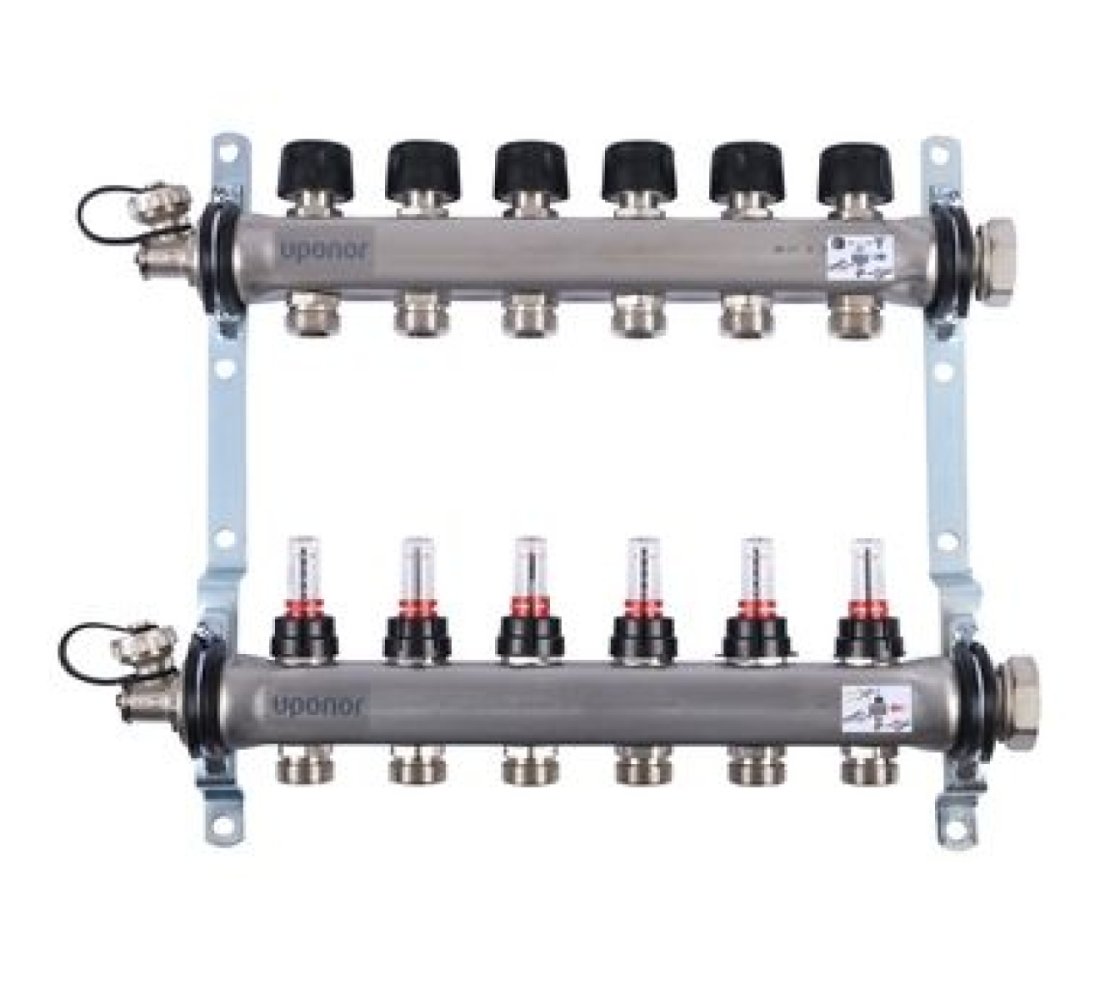 Uponor Smart S коллектор с расходомерами стальной, выходы 6X3/4 евроконус