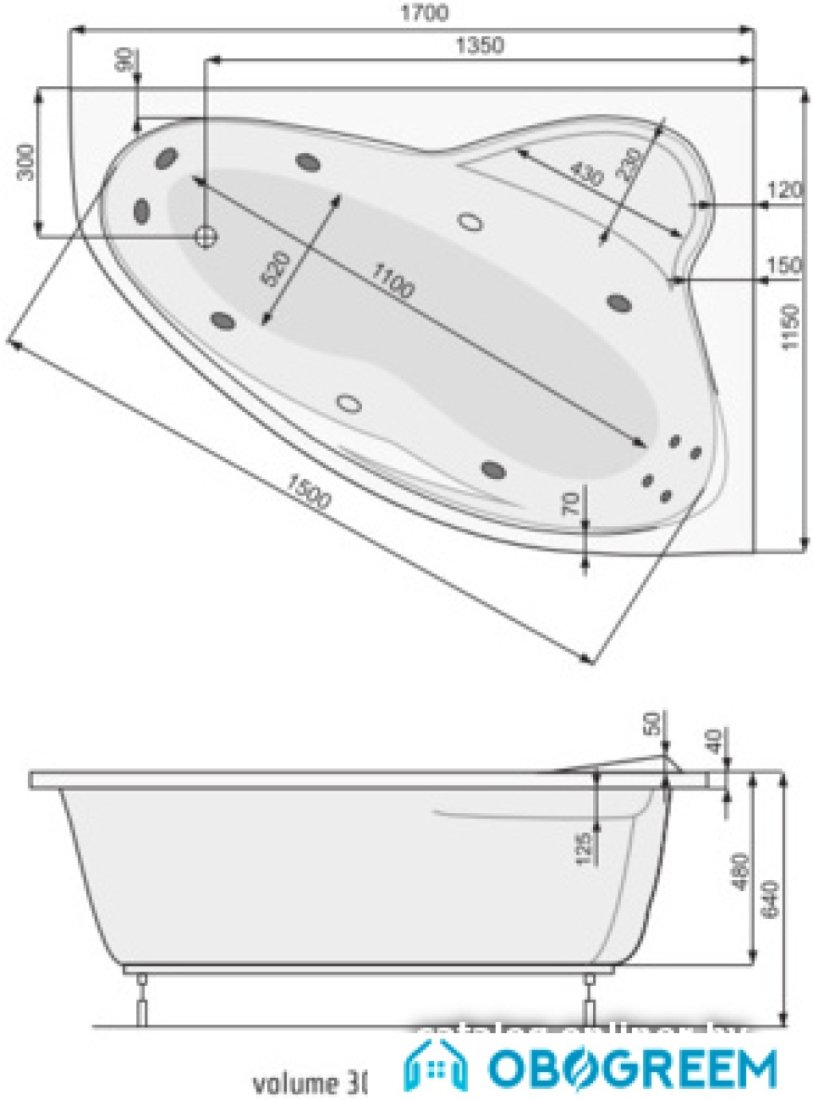 Ванна Poolspa Europa 170x115 R Titanium PHAD110STTC0000