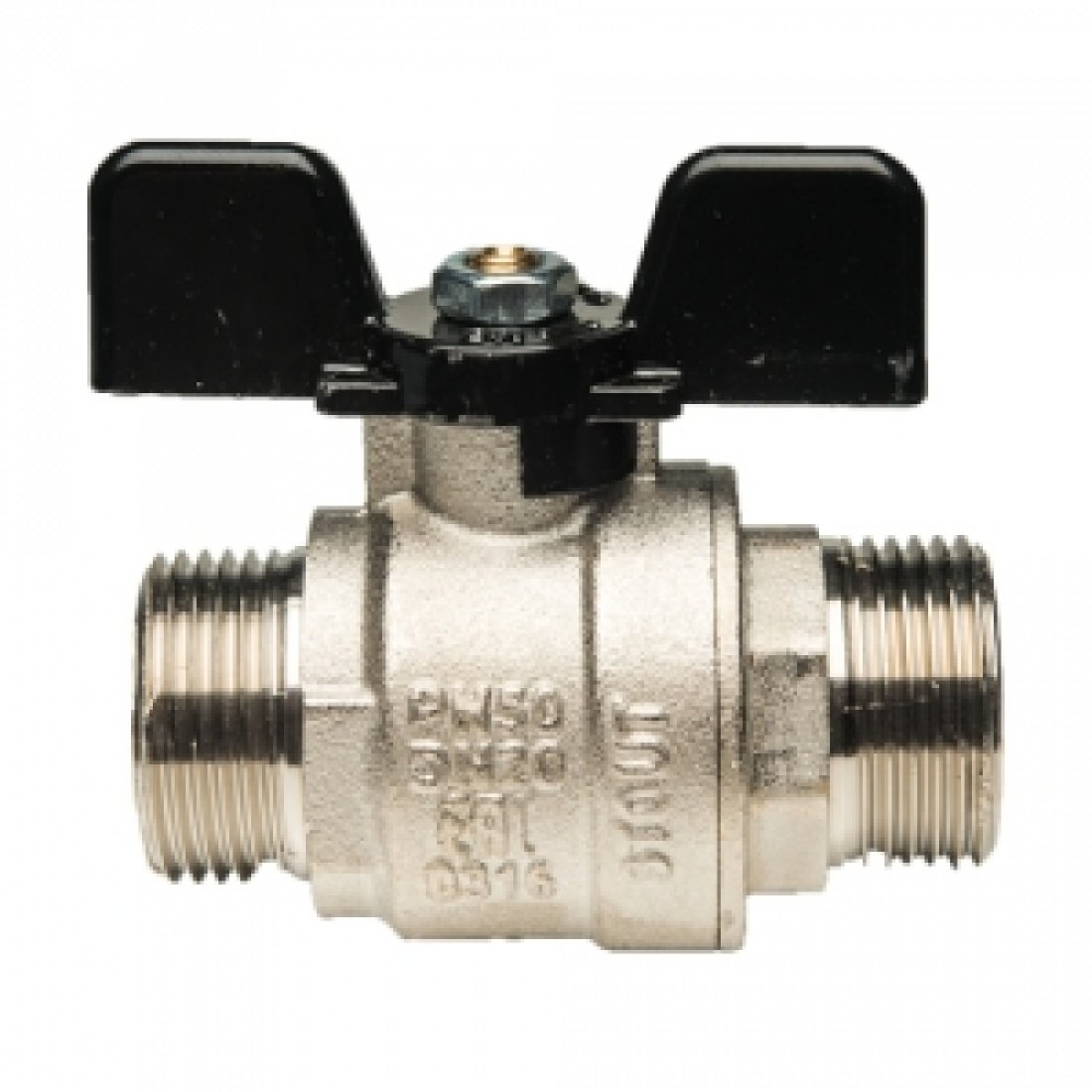 Кран шаровой полнопроходной STOUT - 1/2" (НР/НР, PN40, Tmax 150°С, ручка-бабочка черная)