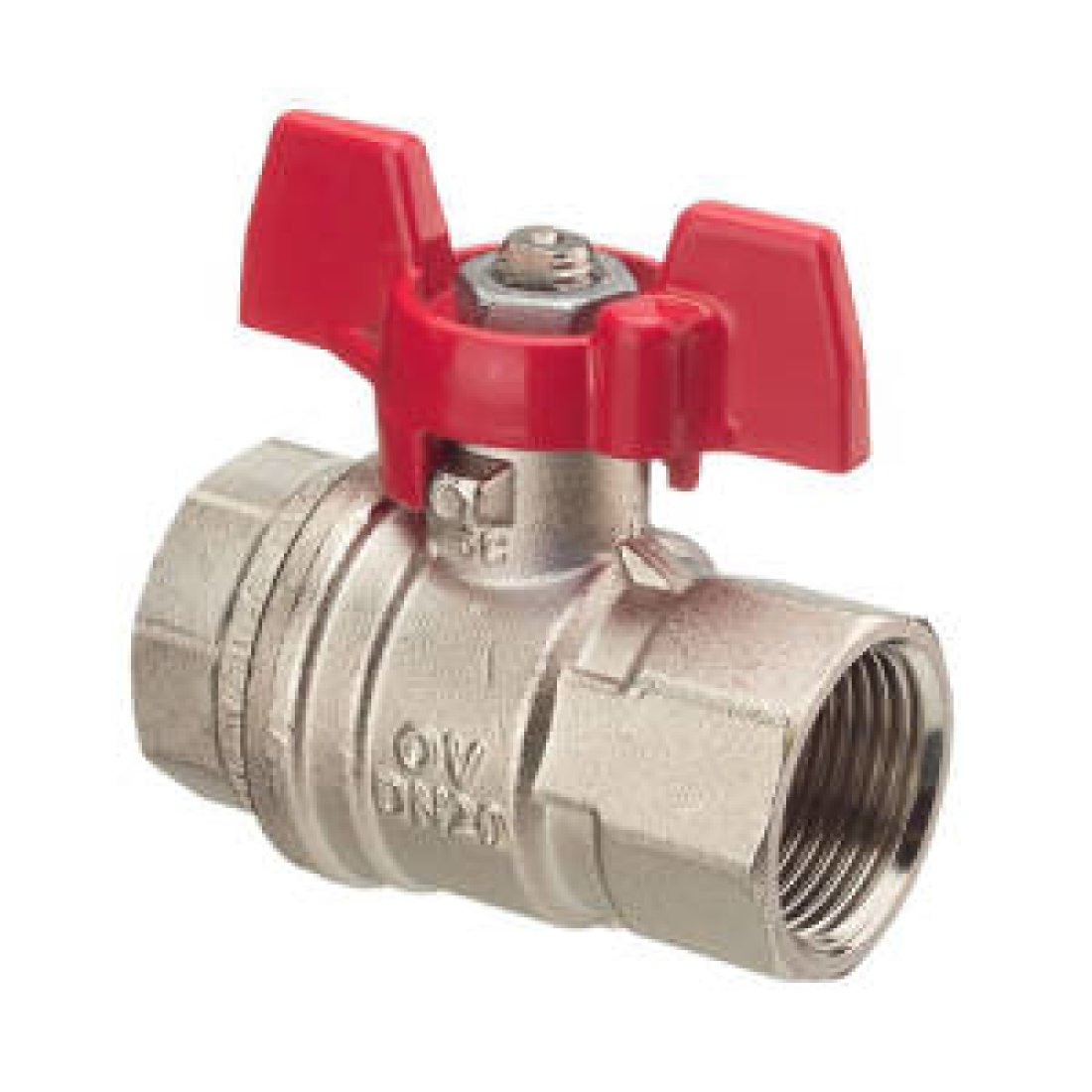 Кран шаровой полнопроходной Oventrop Optibal - 3/8" (ВР/ВР, PN16, Tmax 100°C, ручка-бабочка красная)