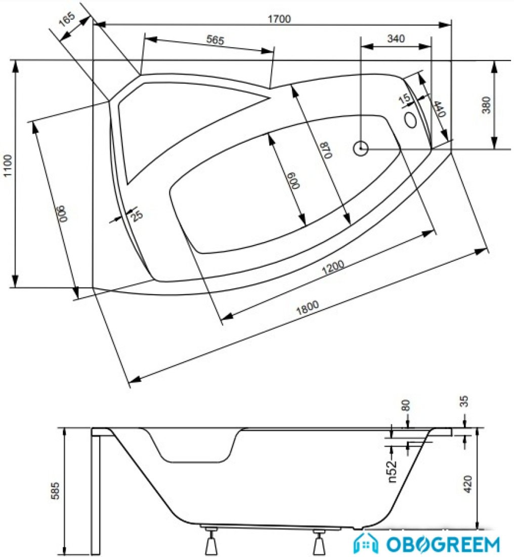 Ванна Besco Rima 170x110 L