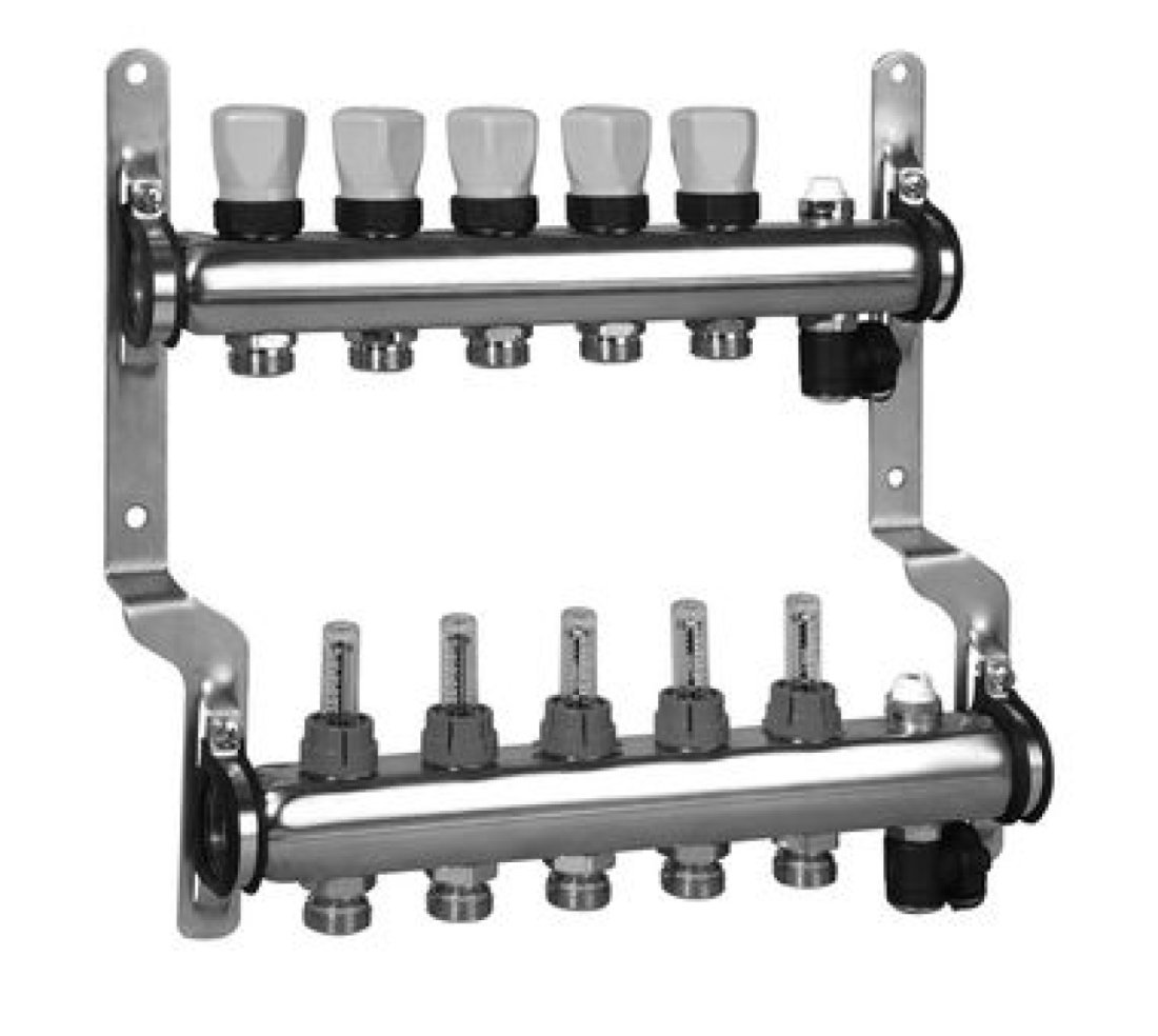 Meibes Коллектор для систем напольного отопления с расходомерами (нержав. сталь)