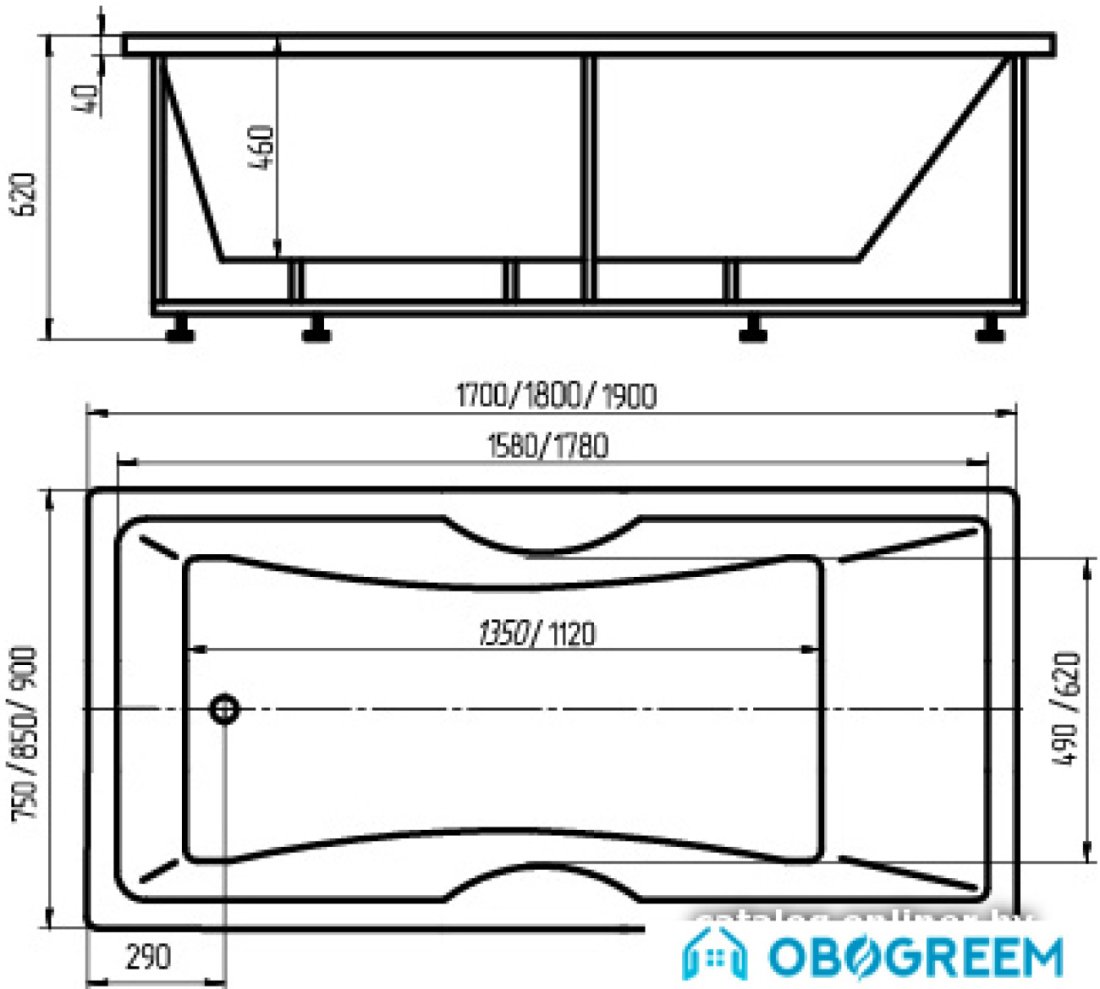 Ванна Aquatek Феникс 170x75 (фронтальный экран, излив слева)