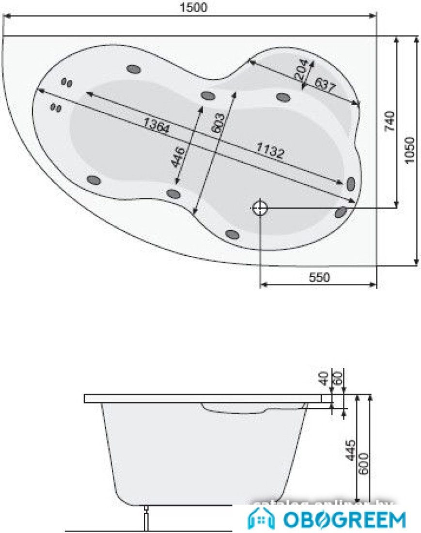 Ванна Poolspa Mistral 150x105 R Smart 1 PHA6C10ST1C0000