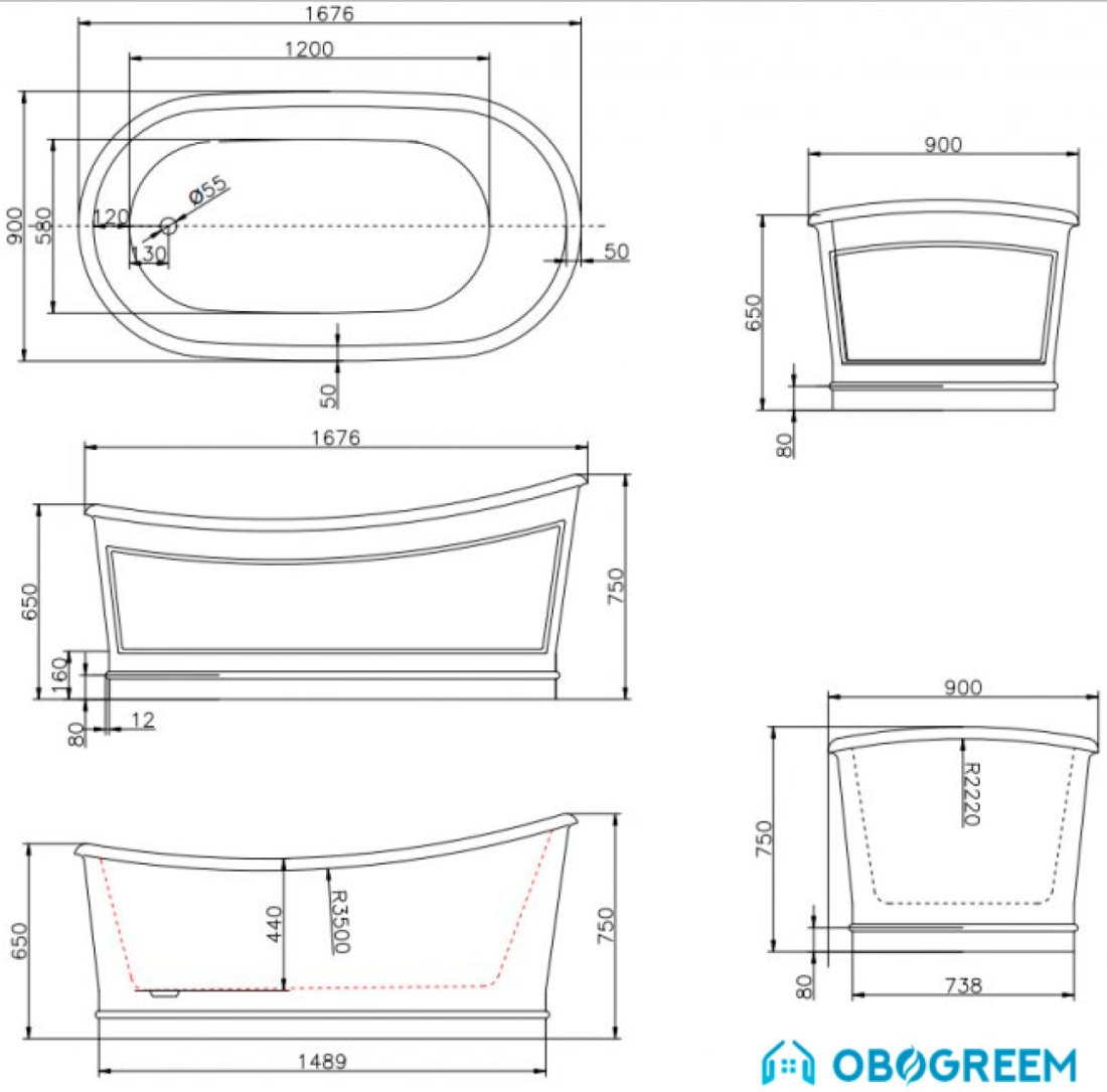 Ванна BelBagno BB32-CF36 168х90