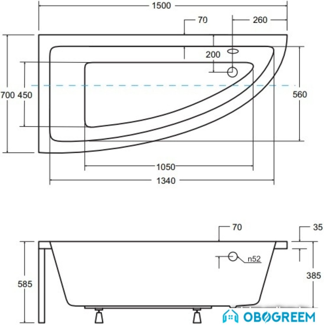 Ванна Besco Praktika 150x70 L