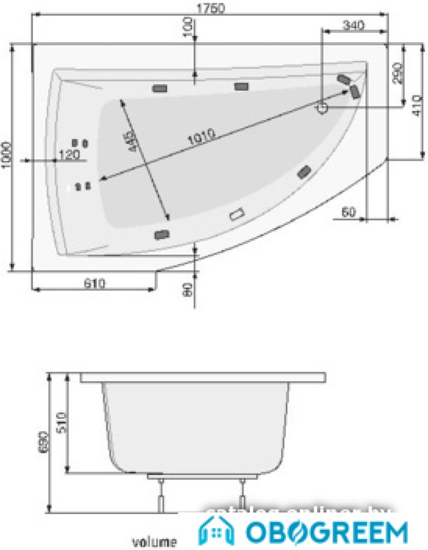 Ванна Poolspa Aquamarina 175x100 R Economy 1 PHAI510SO1C0000