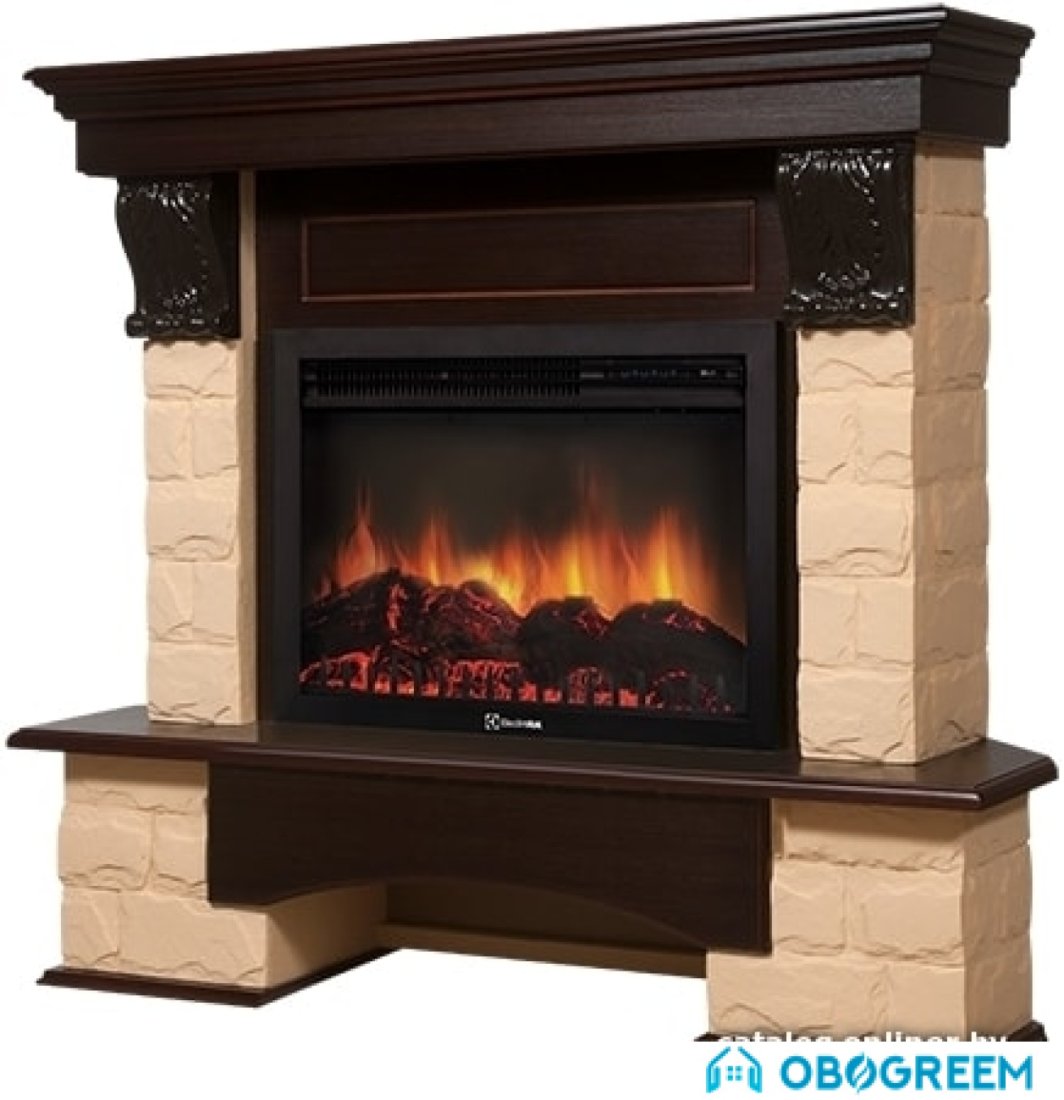 Портал Firelight Forte 25U (угловой, камень бежевый/шпон темный дуб)